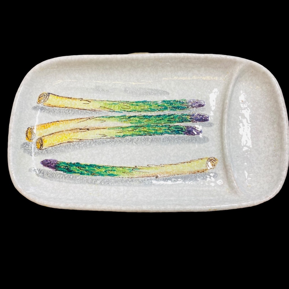 Asparagus Plate Hand Painted Italy 10”x5&3/4” Ceramic Serving Tray Dish Handmade - Picture 8 of 13